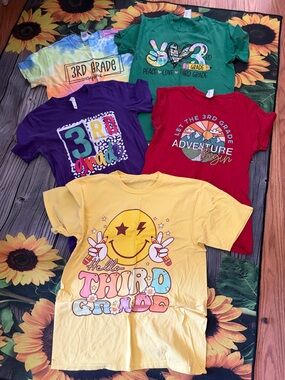 3rd Grade Teacher Graphic T-Shirt Bundle - Yellow, Red, Green, Purple, Tie-Dye